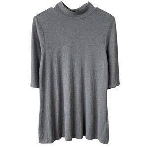 STUDIO PARK NWOT Gray Half Sleeve Mock Neck Ribbed Knit Shirt Size 1X Stretch